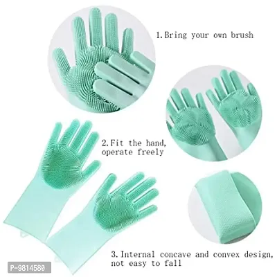 Magic Silicone Dish Washing Gloves Silicon Cleaning Gloves Silicon Hand Gloves For Kitchen Dishwashing And Pet Grooming Set -1 Pair-thumb0