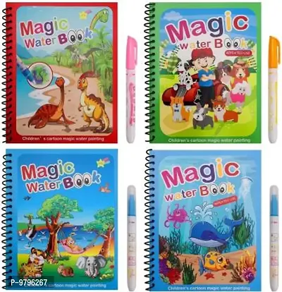 Magic Water Book With Water Pen For Kids To Draw Cartoon Images- Pack Of 3-thumb0