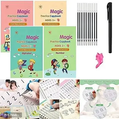 Magic Calligraphy Books For Kids -4 Books 1 Pen 1 Hand Grip 10 Refill Self Deleting Reusable Number-thumb0