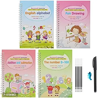 Magic Practice Copy Book For Kids - 4Pcs Magic Book With Pens, Calligraphy Books For Beginners Practice-thumb0