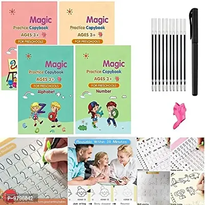 4 Pcs Magic Practice Copybook For Kids, English Reusable Magical Copybook Kids, Tracing Book-thumb0