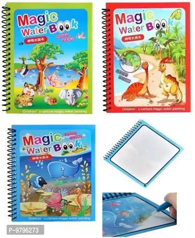 Kids Magic Water Colouring Book Animal, Space And Aqua Theme Unlimited Fun With Drawing Reusable Water-Reveal Activity Pad, Chunky-Size Water Pen- Pack Of 3