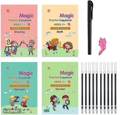 Alphabet Drawing Math Tracing Book For Pre-Schoolers With Pen, Calligraphy Copybook Set, Reusable Writing Tool -4 Book , 10 Refill, 1 Pen ,1 Grip-thumb0
