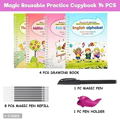 4 Pcs Magic Practice Copybook For Kids, English Reusable Magical Copybook Kids, Tracing Book, Magic Calligraphy Copybook Set Practical Reusable Writing Tool-thumb0