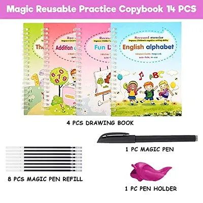 4 Pcs Magic Practice Copybook For Kids, English Reusable Magical Copybook Kids, Tracing Book, Magic Calligraphy Copybook Set Practical Reusable Writing Tool