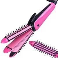 BEST Professional 3 in 1 Electric Hair Straightener, Curler Styler and Crimper For Women styles and colors and applying hair care products 2 M WIRE LENGTH (White  Pink Colour)-thumb2