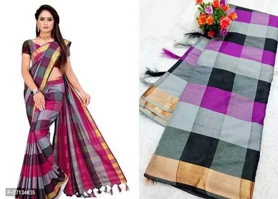 Classic Checked Saree without Blouse Piece for Women