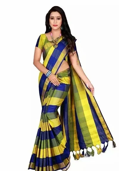 Alluring Silk Checked Saree with Blouse Piece