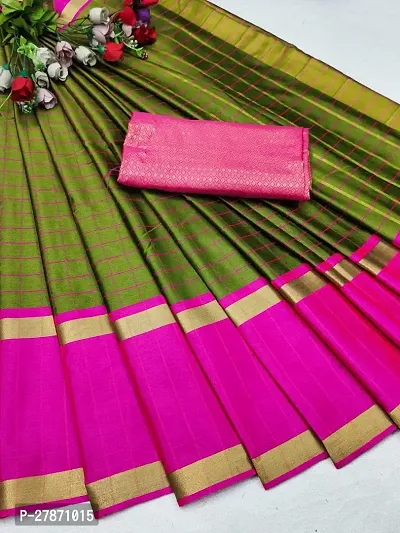 Beautiful Cotton Jacquard Saree With Blouse Piece-thumb0