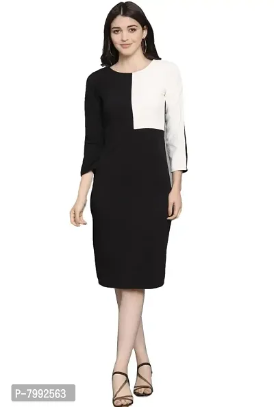 The Bebo Women Dress Half Sleeve A line Dress (Black  White)-thumb0