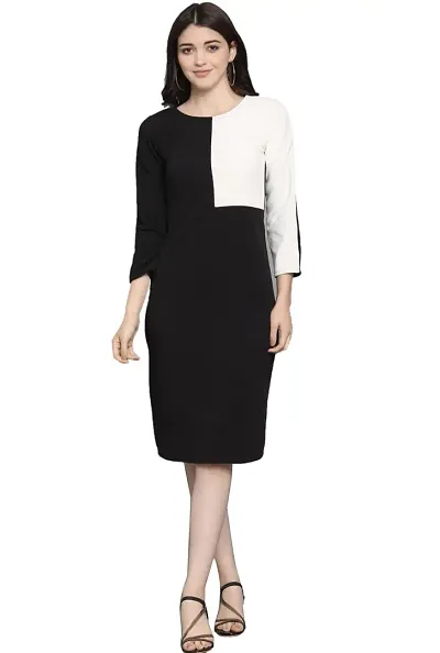 The Bebo Women Dress Half Sleeve A line Dress (Black White)