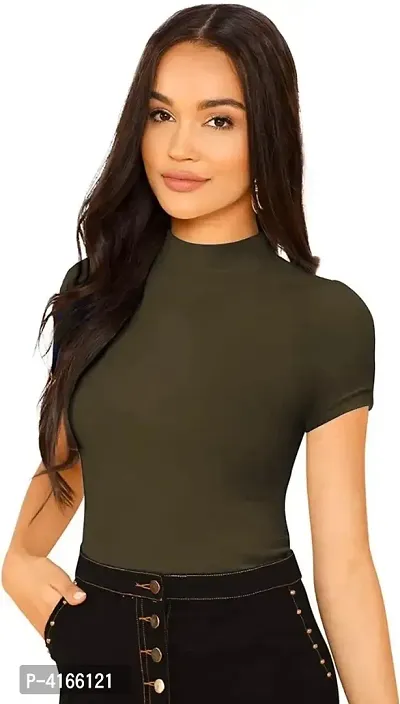 Trendy Olive Cotton Blend Solid Top For Women