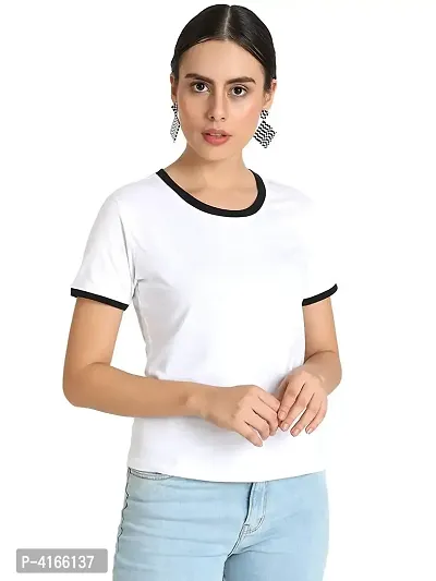 Trendy White Cotton Blend Solid Top For Women