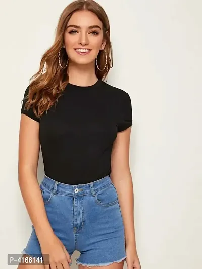 Trendy Black Cotton Blend Solid Top For Women
