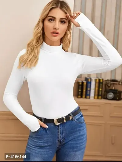 Trendy White Cotton Blend Solid Top For Women-thumb1