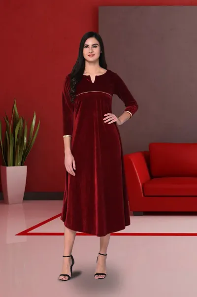 Stylish Velvet Solid Dress For Women