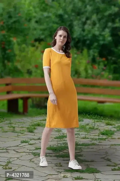 Mustard PC Cotton Colourblocked Knee Length Bodycon Dress