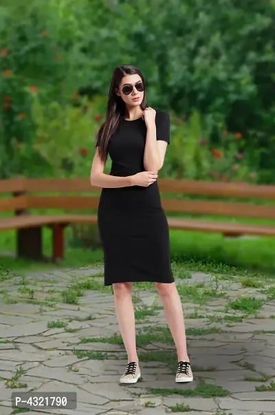 Black PC Cotton Colourblocked Knee Length Bodycon Dress
