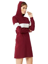 the bebo Women's Red Knee Length Regular Fit Cotton Hoodie Dress-thumb1