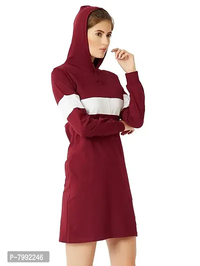 the bebo Women's Red Knee Length Regular Fit Cotton Hoodie Dress-thumb2
