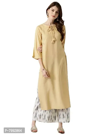 The Bebo Beige Pure Crepe Straight Elegant Kurti (Medium)-thumb0