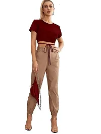 GLAMGIRLS Women Polyester Lycra Round Neck Half Sleeves Stylish Western Solid Top - ()-thumb3