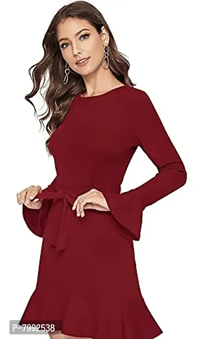 The Bebo Reglan Sleeve Hoodie Dress (Maroon)-thumb5