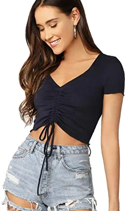 The Bebo Womens Crop Top V Neck (Black)