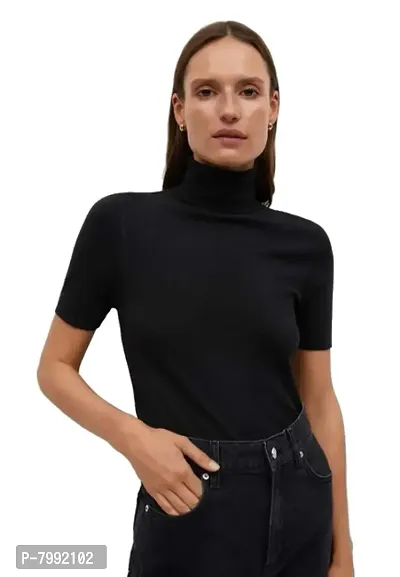 GLAMGIRLS Women's Turtle Neck Top Half Sleeve Top