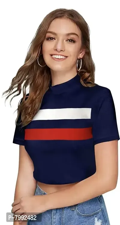 The Bebo Half Sleeve Cotton Ribbed Turtle Neck Crop Top-thumb3