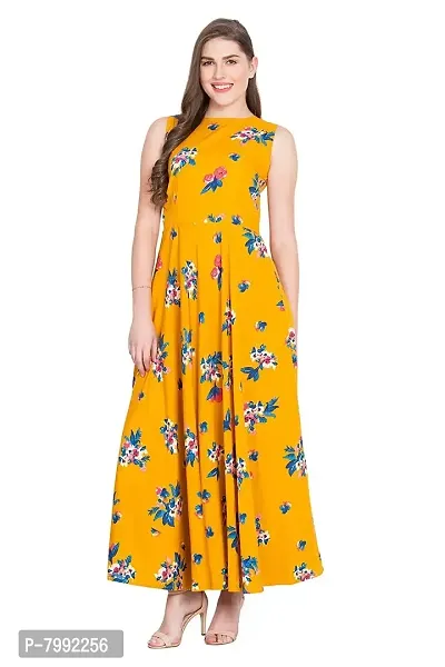 The Bebo Yellow Flower Sleeveless Maxi Dress For Women-thumb0