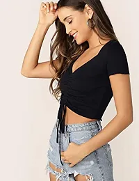 The Bebo Womens Crop Top V Neck (Black)-thumb2