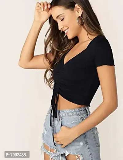 The Bebo Womens Crop Top V Neck (Black)-thumb3