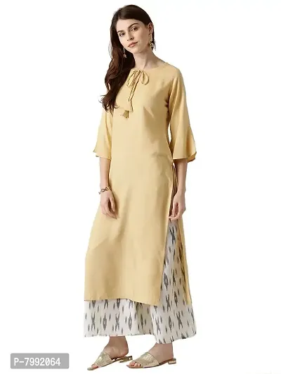 The Bebo Beige Pure Crepe Straight Elegant Kurti (Medium)-thumb2