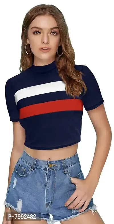 The Bebo Half Sleeve Cotton Ribbed Turtle Neck Crop Top-thumb0