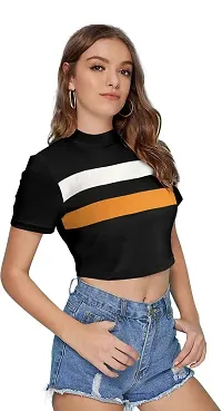 The Bebo Half Sleeve Cotton Ribbed Turtle Neck Crop Top-thumb3