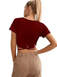 GLAMGIRLS Women Polyester Lycra Round Neck Half Sleeves Stylish Western Solid Top - ()-thumb1