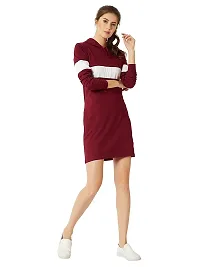 the bebo Women's Red Knee Length Regular Fit Cotton Hoodie Dress-thumb3