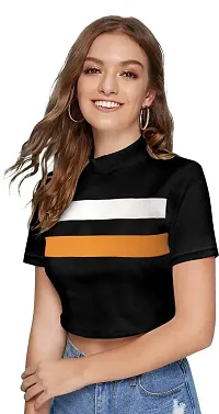 The Bebo Half Sleeve Cotton Ribbed Turtle Neck Crop Top-thumb2