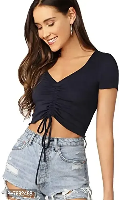 The Bebo Womens Crop Top V Neck (Black)-thumb0