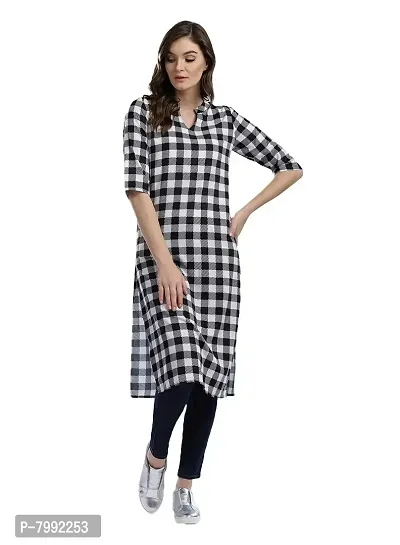 The Bebo Women's Crepe Kurta (WHITEBLACKCHEK (XL)_Black_XX-Large)