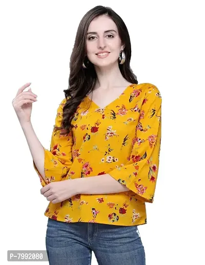 THE BEBO Yellow Crepe Elegant Ruffle TOP