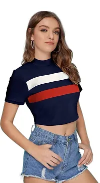 The Bebo Half Sleeve Cotton Ribbed Turtle Neck Crop Top-thumb3