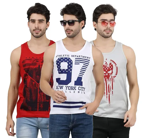 JUGULAR Men's Vest-(Pack of 3) (Red,White,Grey, Medium)