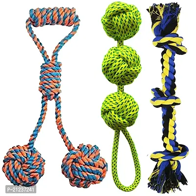 Dog Chew Tough Toys for Aggressive Chewers Large Breed, Heavy Duty Dental Rope Toys Kit for Medium Dogs, 3 Knots Indestructible Dog Toys, Cotton Puppy Teething Chew Toy - Color May Vary (Pack of 3)