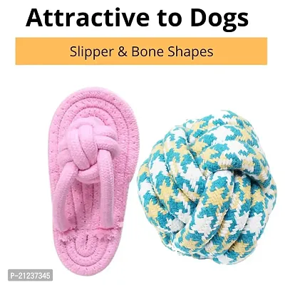 Dog Durable Cotton Chew Rope Slipper Dog Toys for Teething Playing Fun Toy + Gums Massage + Stress Relief Chew Rope Toy + Rubber Flavoured Chew Bone Suitable Small and Medium Puppies Pack of 4-thumb4