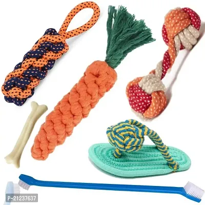 Chew Toys for Dogs, Teething Cotton Rope Toys for dog (Free Toothbrush) Set of 6 Cotton Chew Toy, Training Aid For Dog