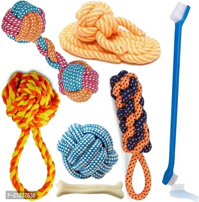 Chew Toys for Dogs, Teething Cotton Rope Toys for dog (Free Toothbrush) Set of 7 Cotton Chew Toy, Training Aid For Dog-thumb0