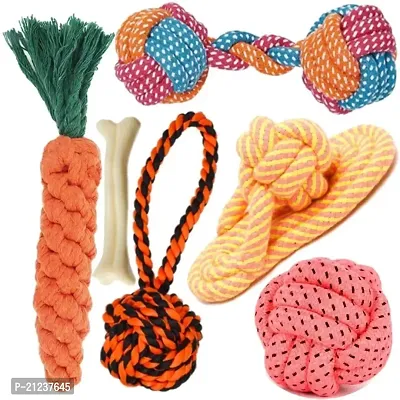 Dog Rope Toy, Interactive Pet Chew Toys Set, Washable Braided Cotton Teeth Cleaning Chewers for Puppies, Small, Medium and Large Dogs Durable Teething Ropes 6 in 1 Dog Combo (Color May Vary) Cotton Ch