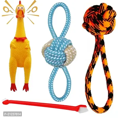 Toys for Puppies + Rubber Squeaky Chew Chicken Toy for Dog Toys for Small to Medium Dogs Teeth Cleaning Chew Toys, Puppy Teething Toys Including Puppy Chews  Rope Dog Toys - Pack of 4
